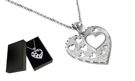 Italian Made Sterling Silver Diamond Cut Heart Necklace With GiftBox