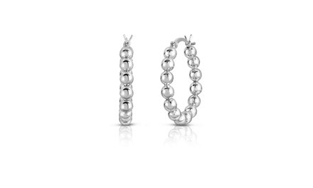 Solid Sterling Silver 25mm Beaded French Lock Hoops