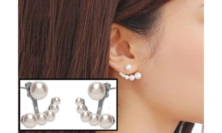 Graduated Pearl Stud Crawler Earrings