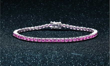 Pink Tourmaline Round Cut Tennis Bracelet in 18k White Gold