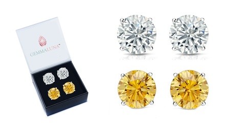 4 CTTW White Topaz and Citrine Round Stud Earrings Set (2 Pack)