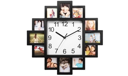 iMounTEK Hanging Wall Clock with 12-Picture Display Photo Frame