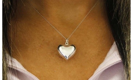 Italian Sterling Silver Puffed Heart Necklace