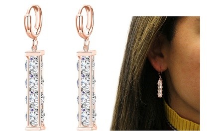 18K Rose Gold Plated Layered Crystal Leverback Earrings With Swarovski elements