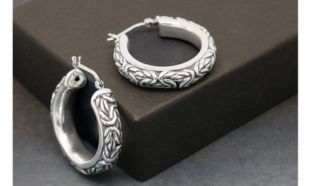 Artisan Sterling Silver Byzantine Hoop Earrings