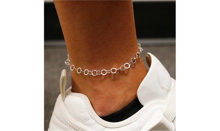 Italian Sterling Silver Hammered Ring Link Artisan Anklet