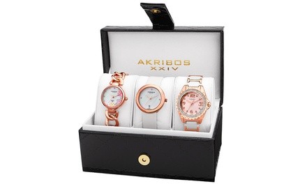 Akribos XXIV Women's Quartz Bracelet/Strap Watches Set AKGP887