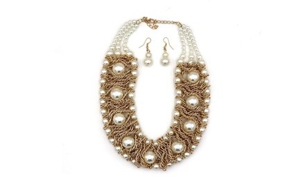 One, Two, or Three Opulent Gold and Pearl Necklace Sets from Novadab (Up to 83% Off)