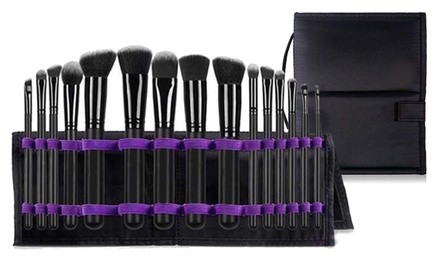 Professional Makeup Brushes Set with Foldable Organizer Pouch - 15 Piece