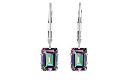 Sterling Silver Emerald Cut Rainbow Topaz Leverback Earrings