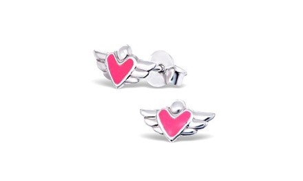 Children's Sterling silver Angel Wing Heart Hypoallergenic Stud Earrings