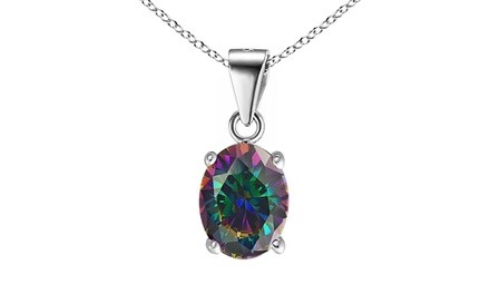 Sterling Silver Genuine Rainbow Topaz Gemstone Necklace