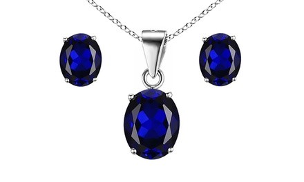 6.00 CTTW Sapphire Oval Cut Necklace and Earring Set