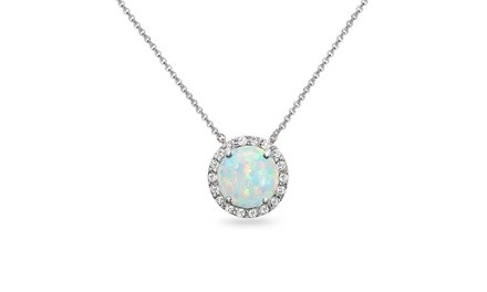 White Opal Halo Slide Pendant Necklace w/ White Topaz Accents in Sterling Silver