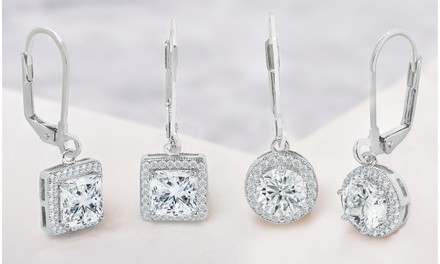 10 CTTW Halo Drop Earrings Set Made With Swarovski Elements (2 Pack)