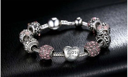 Crystal  Heart Charm Bracelet Made With  Swarovski Crystal