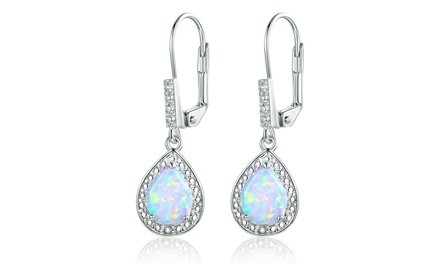 Diamond Accent & Fire Opal Teardrop Earrings By Peermont