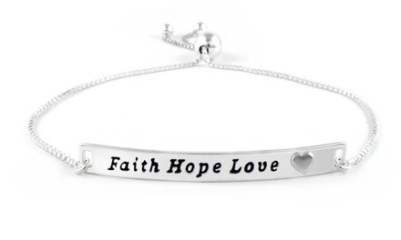 Italian Sterling Silver Faith Hope Love Adjustable Bracelet