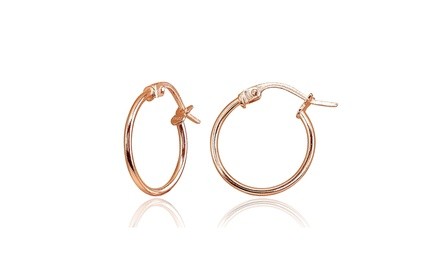 Rose Gold Flash Silver Sm 15mm Polished Round Lightweight Unisex Hoop Earrings