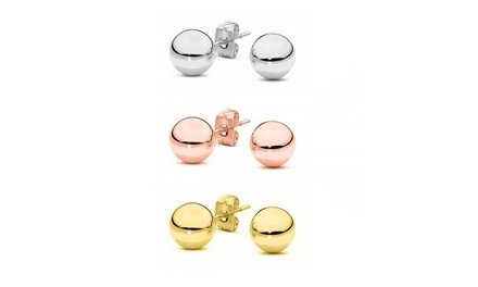 Set of 3 Sterling Silver 6MM Ball Stud in 18k Gold and 18k Rose Gold