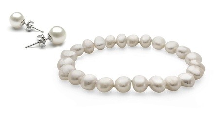 Genuine Freshwater Pearl Bracelet and Earring Set