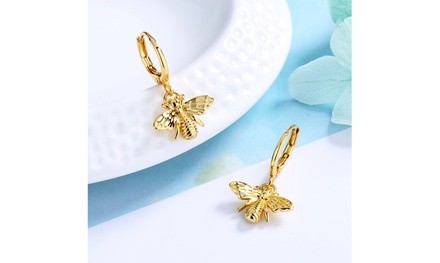 14K Gold Bee Huggie Earrings