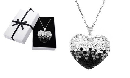 Black Swarovski Elements Crystal Sterling Silver Bubble Heart Necklace 