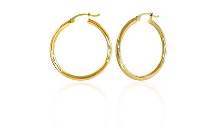 14kt Gold 30mm Thick Diamond-cut Hoop Earrings