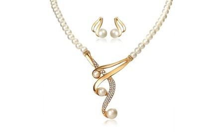 One, Two, Three, or Five Pearl Necklace and Earrings Sets from Novadab (Up to 86% Off)