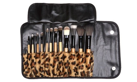 Professional Cosmetic Brush Kit with Leopard Print Case (12- Piece)