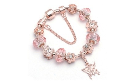 14K Rose Gold Murano Swarovski Crystal Bracelet