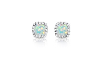 3.50 CTTW Sterling Silver White Opal Halo Stud Earrings