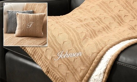 Personalized Embroidered Cable Knit Pillows & Blankets from GiftsForYouNow.com (Up to 55% Off). Four Options.