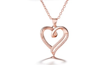 Heart Pendant Necklace with Swarovski Crystals in Sterling Silver