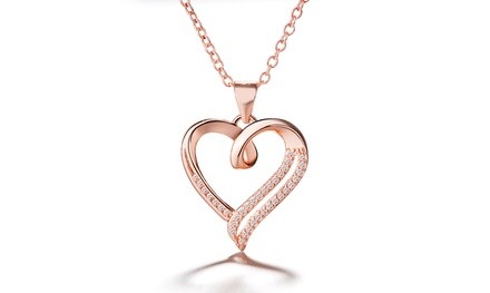 Heart Pendant Necklace with Swarovski Crystals in Sterling Silver