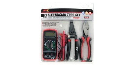 Electrician Tool Set - Digital Multi-Meter, Wire Cutter/Stripper (3-Piece)