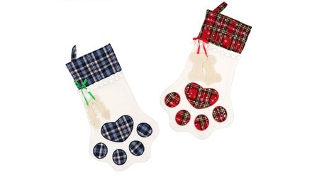 Plaid Christmas Pet Dog Cat Paw Hanging Stocking Socks 