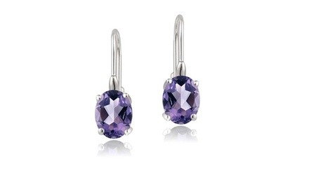 2.00 CTTW Genuine Amethyst Oval Leverback Earrings in 18k white gold 