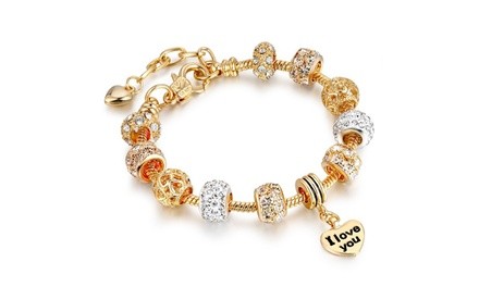 I Love You Heart Charm Crystal Bracelet Made With Swarovski Elements