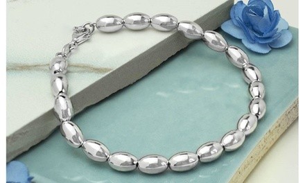 Italian Sterling Silver 7 or 8 Inch Oval Bead Bracelet