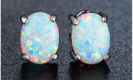 2.00 CTTW White Ethiopian Opal Oval Cut Sterling Silver Studs