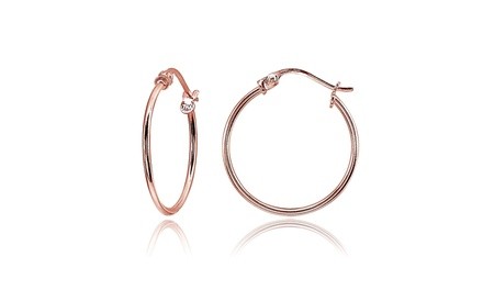 Rose Gold Flash Silver Sm 20mm Polished Round Lightweight Unisex Hoop Earrings