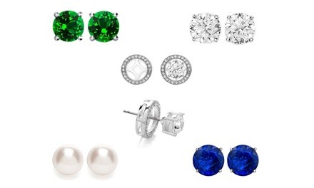 Women's Set of 5 Sapphire Emerald Topaz and Pearl Interchangeable Halo Stud 