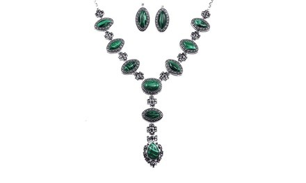 One, Two, or Three Malachite Rhinestone-Studded Queen Necklaces with Earrings from Novadab (Up to 89% Off)