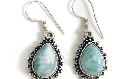 Up to 55% Off of Handcrafted Artisan Caribbean Larimar 925 silver overlay earrings at Gulf Coast Gems 