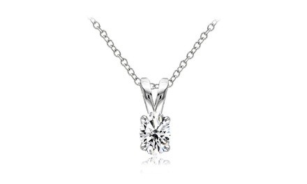 Sterling Silver Cubic Zirconia 6x4mm Oval Solitaire Necklace