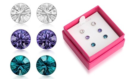 Sterling Silver Trio Crystal Stud Earring Set In a Box By Sparkly Kidz