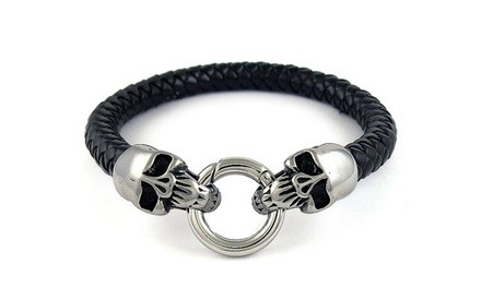 Mens Genuine Leather Wide Braided Leather Bracelet