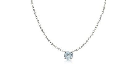 Sterling Silver Dainty Small Round Aquamarine Choker Necklace