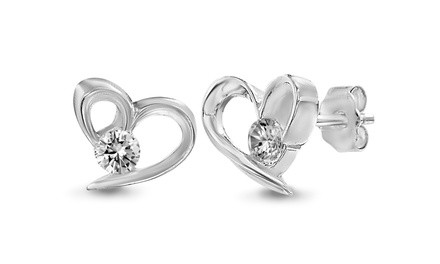 Lesa Michele Girls Sterling Silver Cubic Zirconia Open Heart Stud Earrings